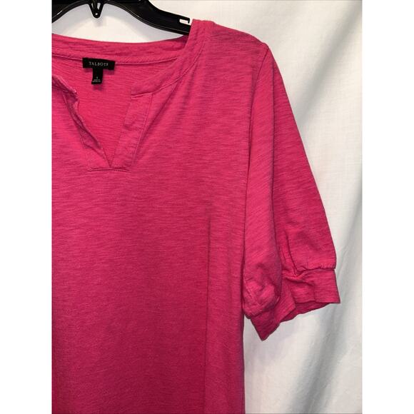 Talbots Small Pink Slub Knit Split Neck Puff Sleeve Tee Top Athleisure - Picture 3 of 12